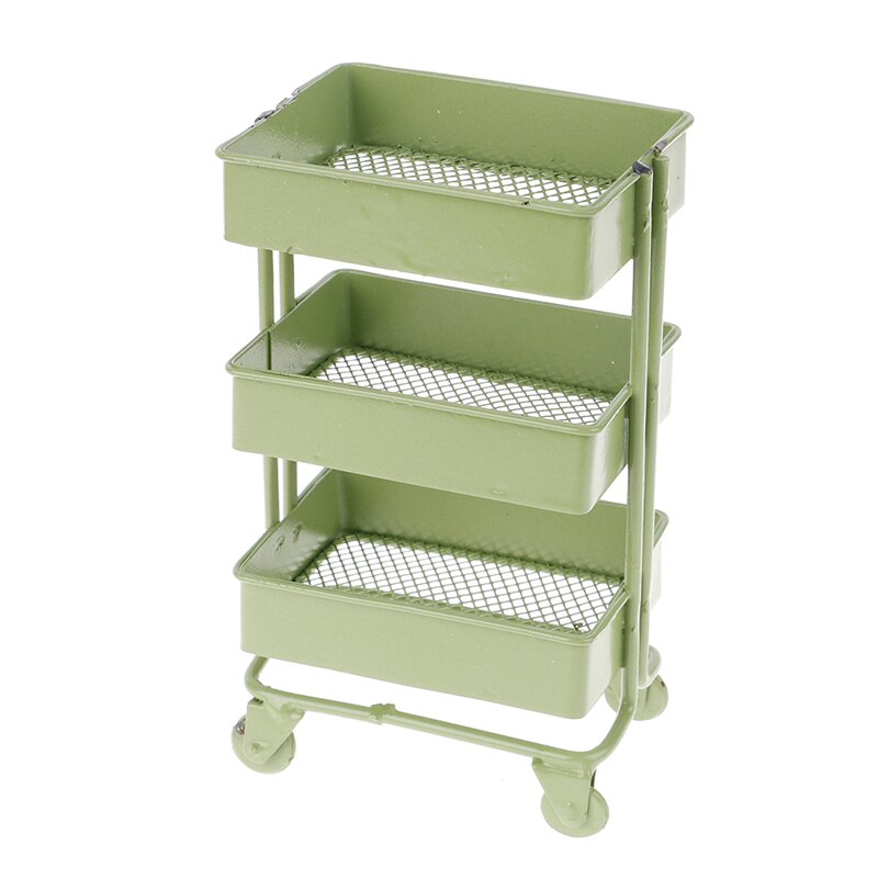 Latest 1:12 Dollhouse Miniature Furniture Shelf Bookshelf With Wheels Storage Display Rack Dollhouse Furniture Accessories: Green