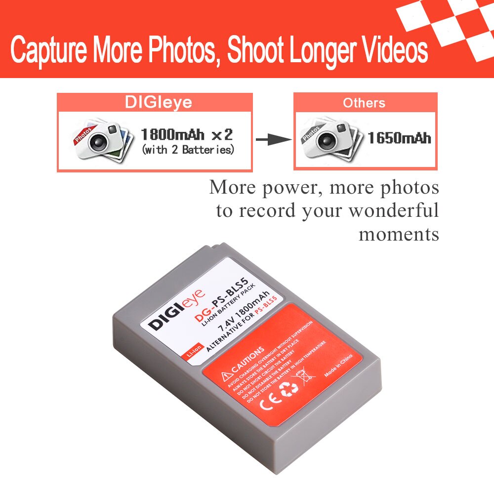 Batería de BLS-5 BLS-50 de PS-BLS5 de 1800mAh para OM-D Olympus, Mark II, Mark III, Pen E-M10, E-PL2, E-PL5, E-PL6, E-PL7, Stylus 1