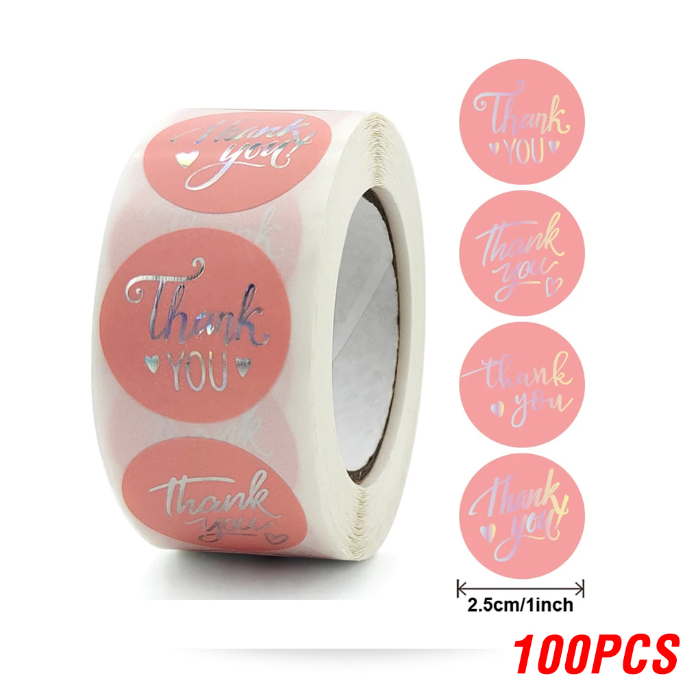 100-500 Uds. Pegatinas 'Gracias' de lámina de oro rosa para pequeñas empresas, sello de , etiquetas de , decoración de sobres: YELLOW