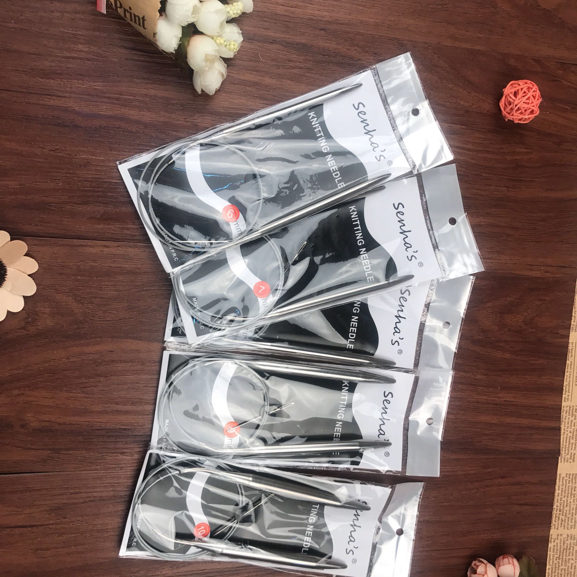 6.0mm-10.0mm Stainless Steel Circular knitting needles set 5PCS/Set 43.65.80.100.120CM knitting needles Crafts