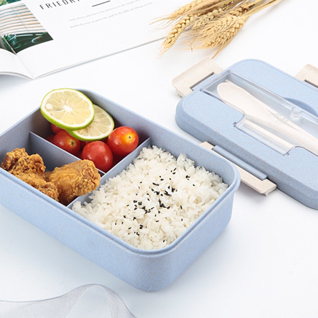 Draagbare Gezonde Materiaal Lunchbox 3 Layer Tarwe Stro Bento Dozen Magnetron Servies Voedsel Opslag Container #15