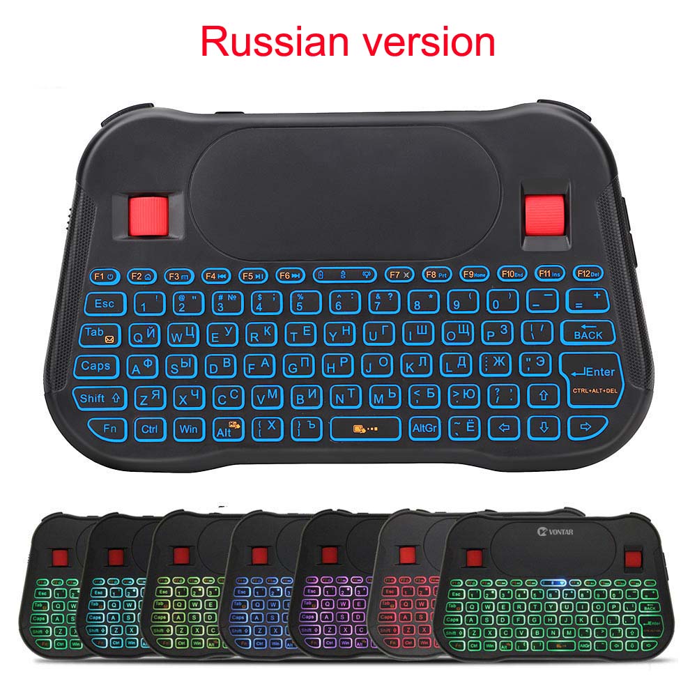 Air Mouse 2.4GHz Wireless mini keyboard 7 colors Backlit Russian English T18 Plus i8 + Touchpad Controller For Android TV BOX PC: T18 Plus Russian ver