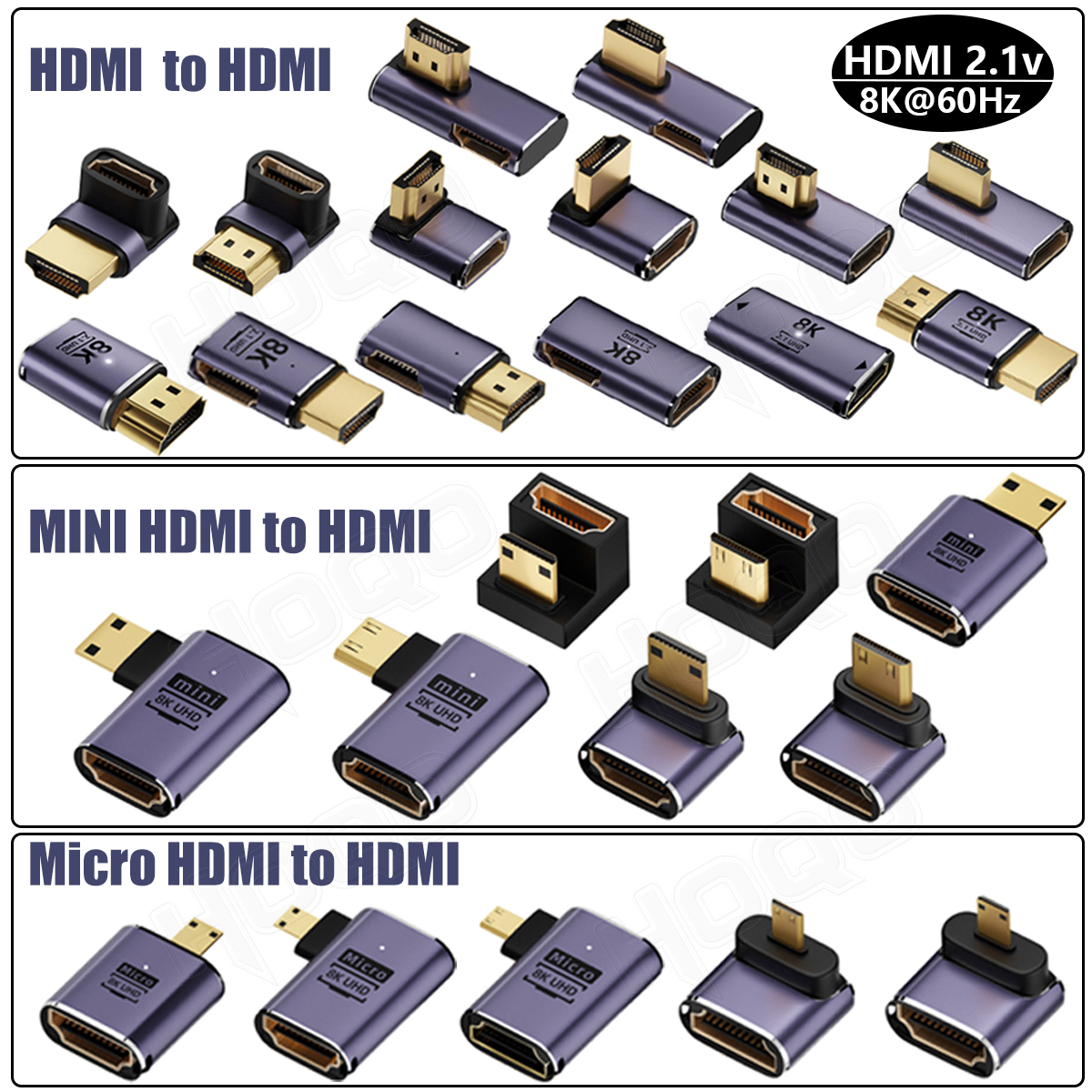 HDMI 90-Grad-Adapter, 8 K, 4 K, 270 Grad, HDMI-Adapter, Stecker auf Stecker/Buchse auf Buchse, nach unten rechts, linker Winkel, Keystone, klein, digital