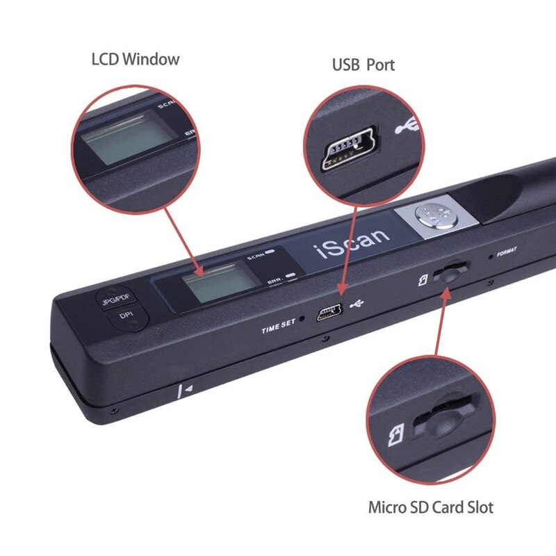 Portable Handheld Document Scanner 227X20X20mm 900 DPI USB 2.0 LCD Display Support JPG / PDF Format Selection