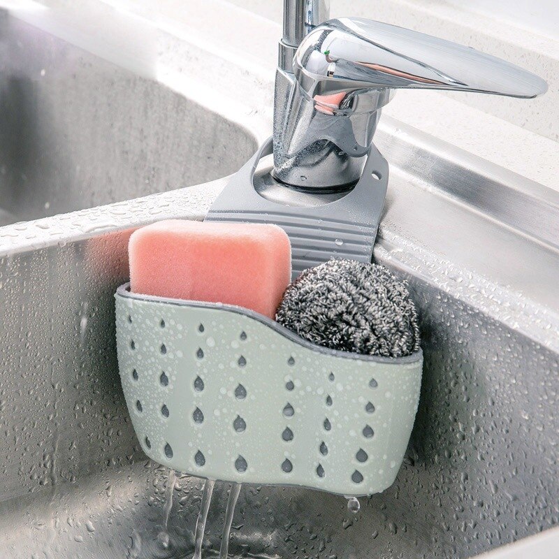 Sink Shelf Soap Sponge Drain Rack Silicone Storage Basket Bag Faucet Holder Adjustable Bathroom Holder Sink Kitchen Accessorie#
