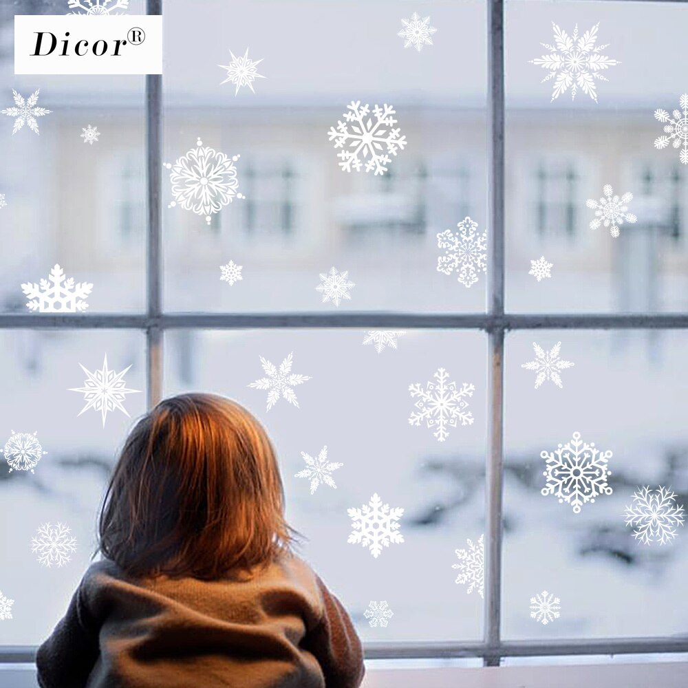 Dicor 100 st/lot snöflinga vattentät klistermärke fönster barnrum jul väggdekor hemdekaler dekoration år tapeter