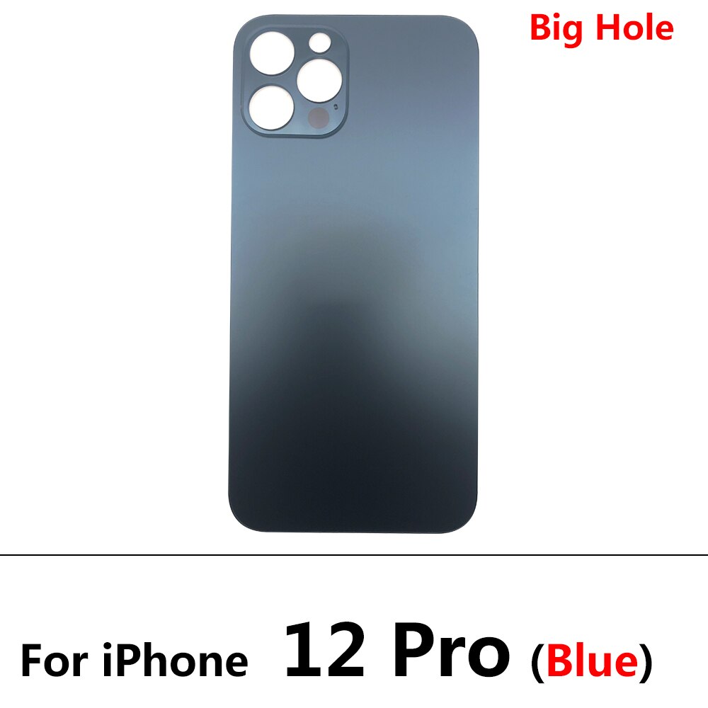 Big Hole Back Glass Rear Cover For Iphone 12 Pro Battery Door Housing Battery Back Cover Glass: For 12 Pro Blue