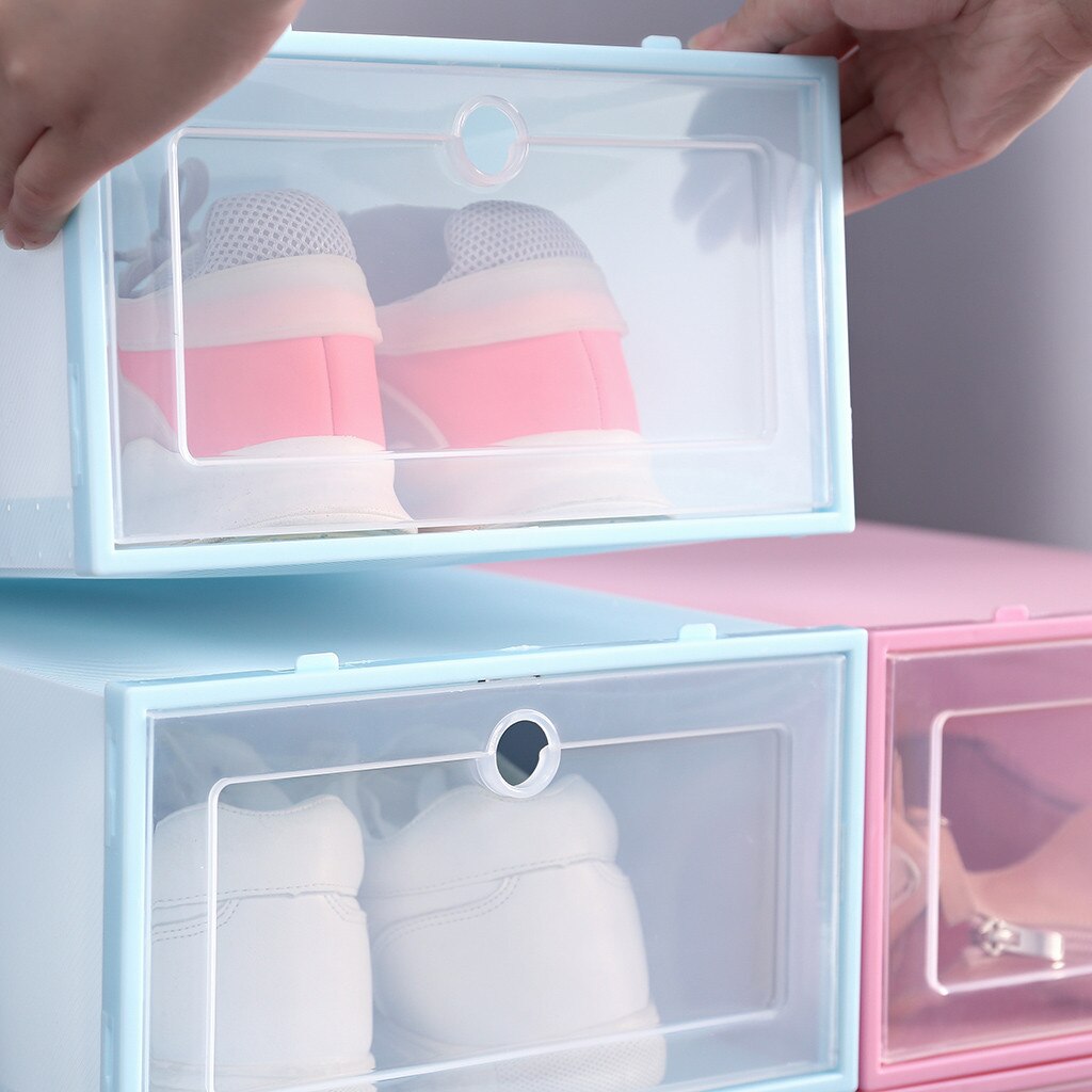 1PC Home Shoes Box Foldable Clear Shoes Storage Box Plastic Stackable Shoe Organizer Stackable Stacking Space Saving Master#J8