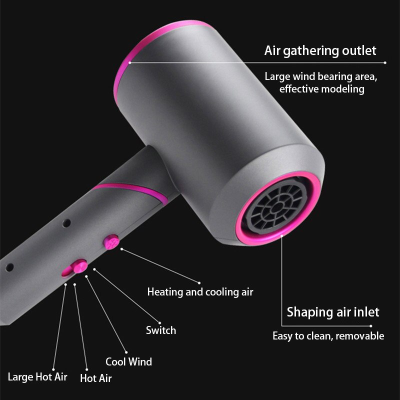 En Koude Lucht Föhn Met Verzamelen Nozzle En Diffusing Nozzle Styling Tool Voor Salon En Huishoudelijke Gebruik Opvouwbare handvat