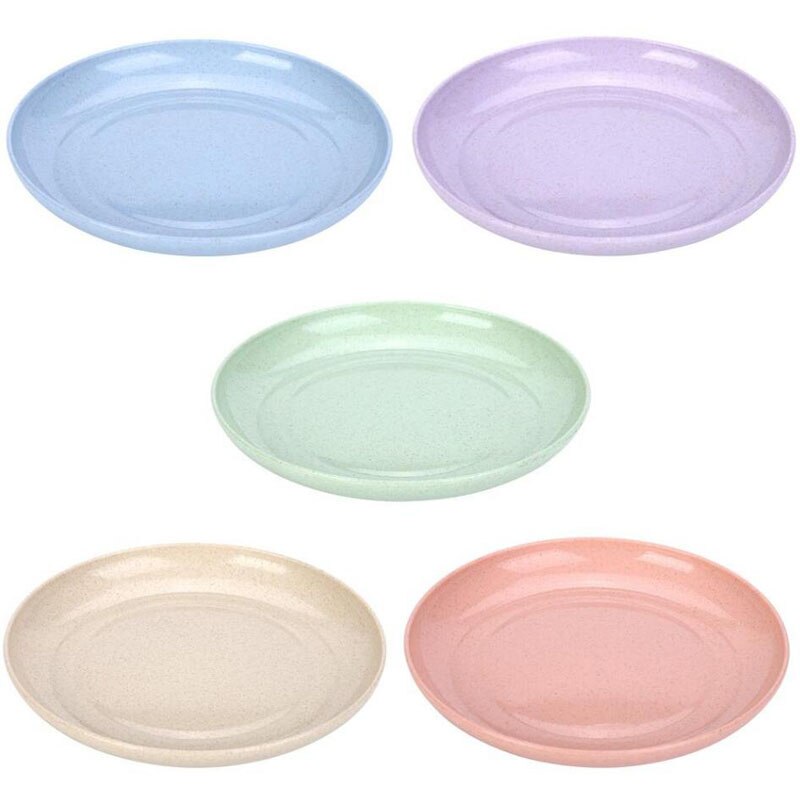 5Pcs Wheat Straw Plate Dishes Foods Dessert Kitchen Plate Tray Dining Bar Tableware Accessories Multi-purpose Tray 15cm