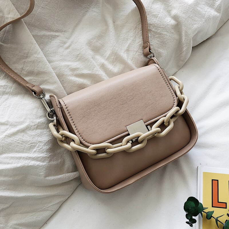 Ensfarget firkantet crossbody veske pu lær dameveske kjede tote skulder messenger bag