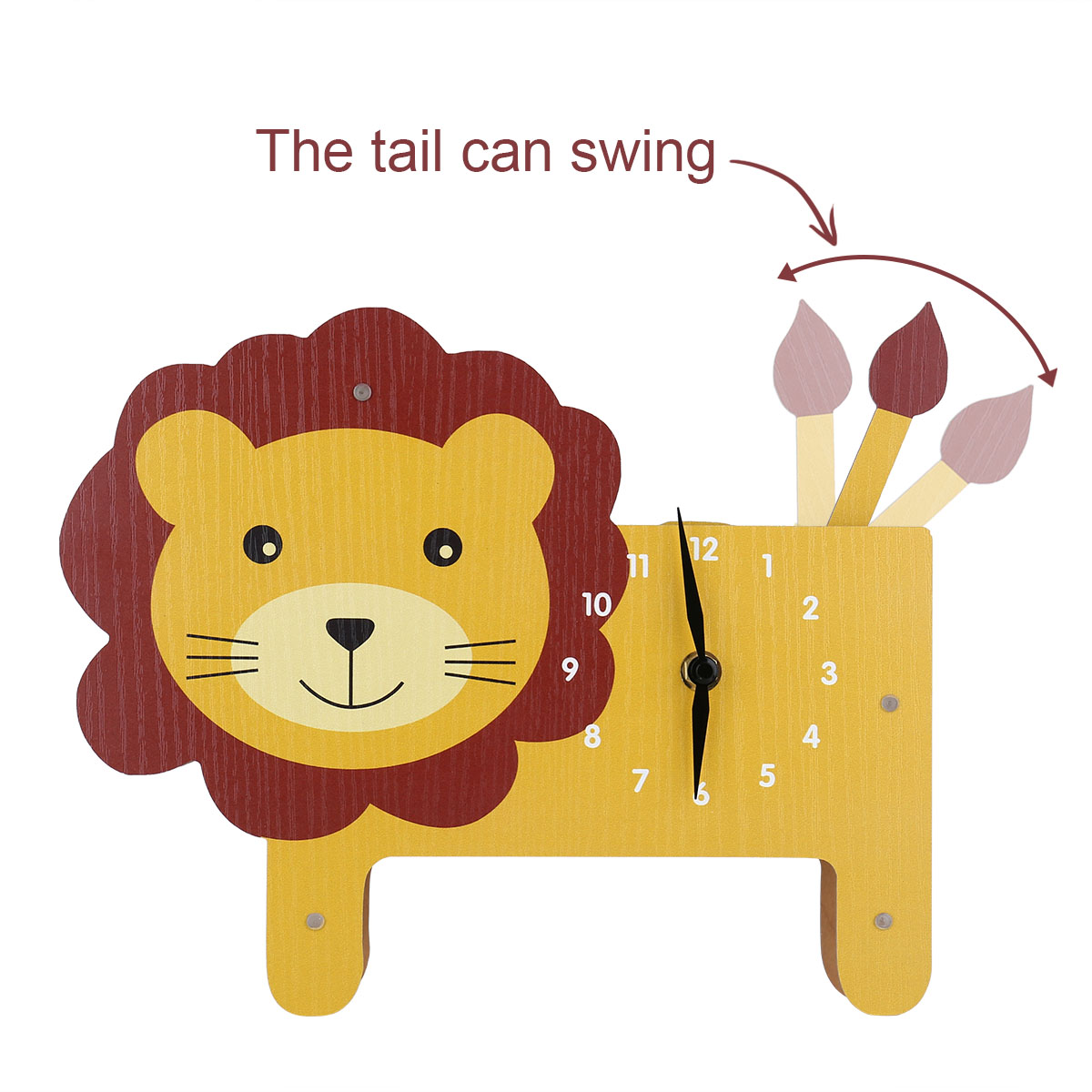 Tooarts dessin animé Animal horloge Lion horloge MDF en bois horloge murale pour enfants chambre salon, décor à la maison