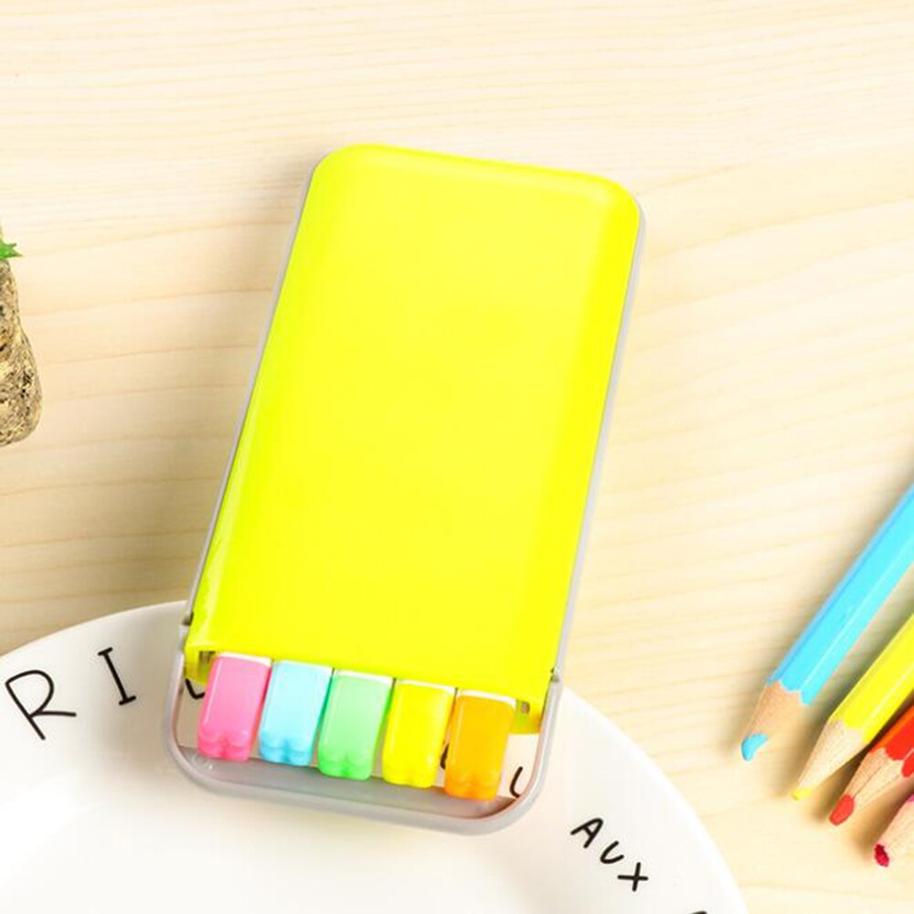 XRHYY 1 Box 5Colors Highlighter Stationery Student Mark Highlighter Watercolor Note Pen Highlighting Writing Notes