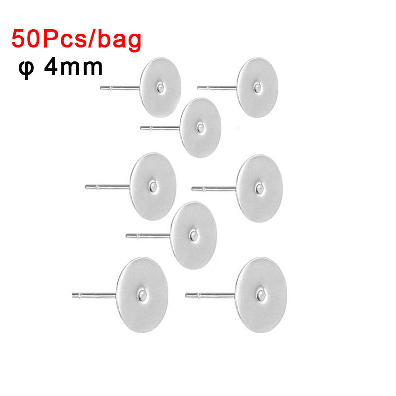 50 Uds. Postes de pendientes hipoalergénicos pendientes de latón chapados en plata 925 4 5 6mm almohadilla plana hallazgos en blanco pendiente de mariposa trasero: Negro