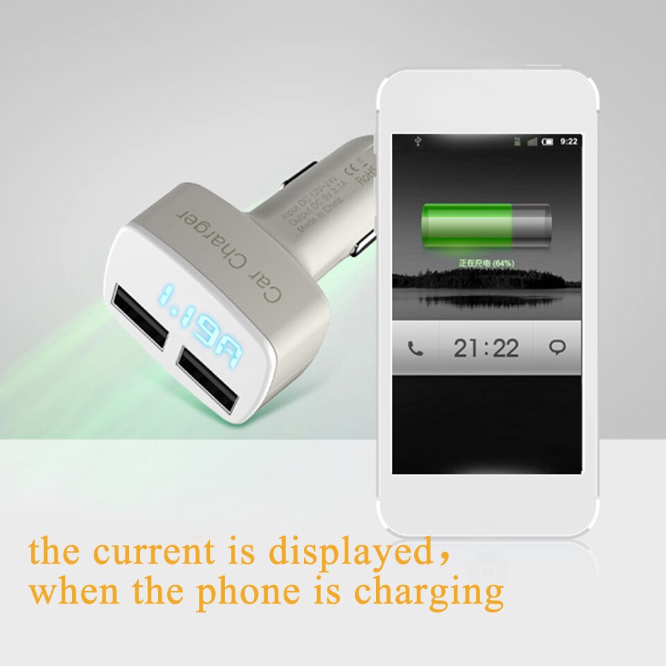 CRDC Dual USB Car Charger Phone 3.1A Universal 4 in 1 with Voltage/temperature/Current Meter Tester Adapter Digital LED Display