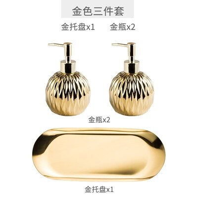 3 Stks/set Luxe Golden Keramiek Zeepdispenser Shampoo Douche Fles Rvs Lade Badkamer Accessoires Set: 3pcs set golden