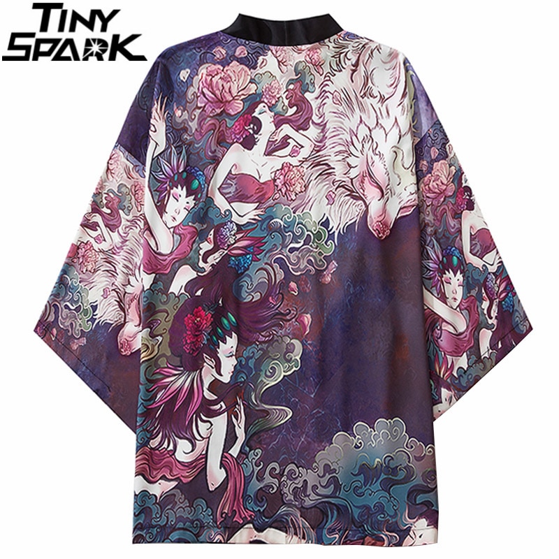 Japanse Kimono Jas Bloemen Fee Harajuku Hip Hop Mannen Japan Streetwear Jas Zomer Dunne Kleding Losse Kimono
