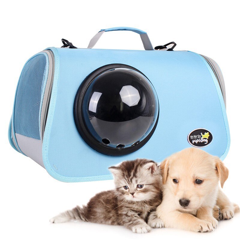 Pet Bag Outdoor Portable Pet Breathable Shoulder Bag Handbag Space EVA Cats Dogs Backpack Folding Travel Shoulder Bag Cats Dogs: Blue