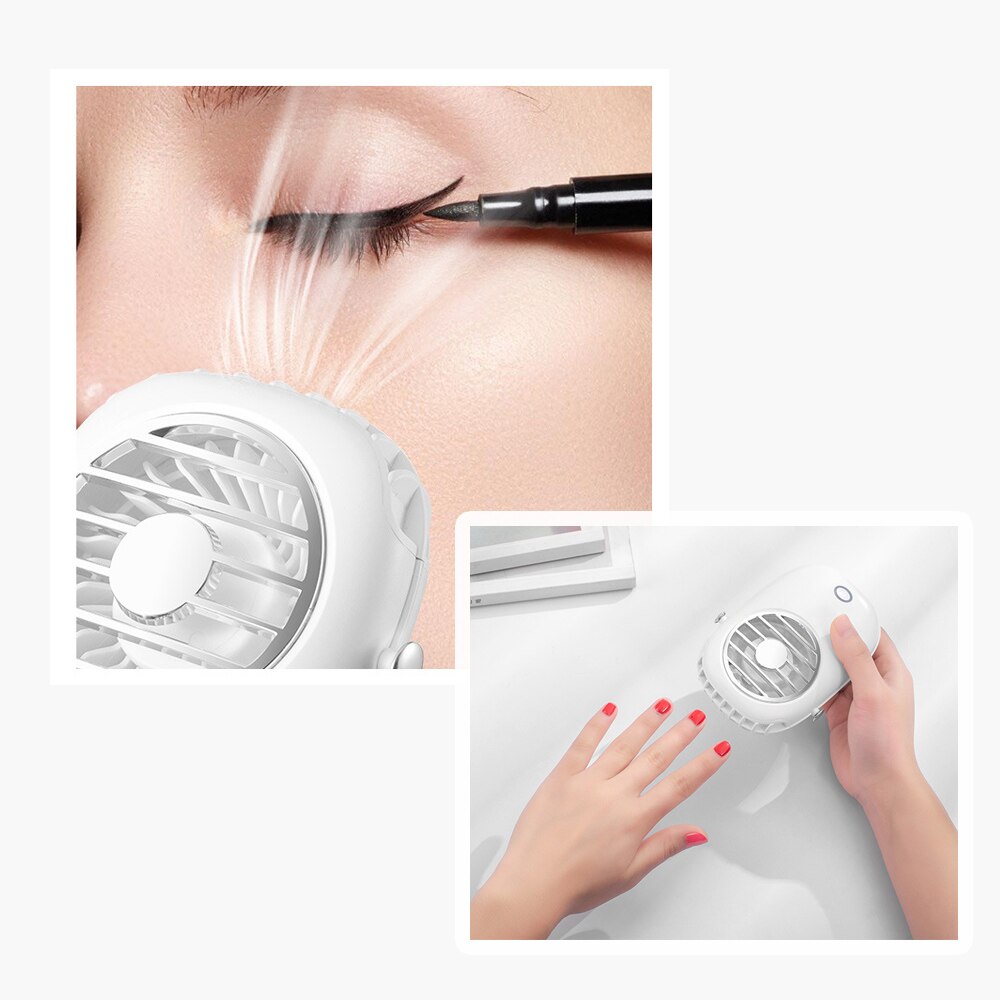 Usb Mini Draagbare Ventilator Met Riem Opknoping Nek/Desktop/Handheld Fan 3-Wind Snelheid 30dB Low Noise type-C Fans Met Stand: White