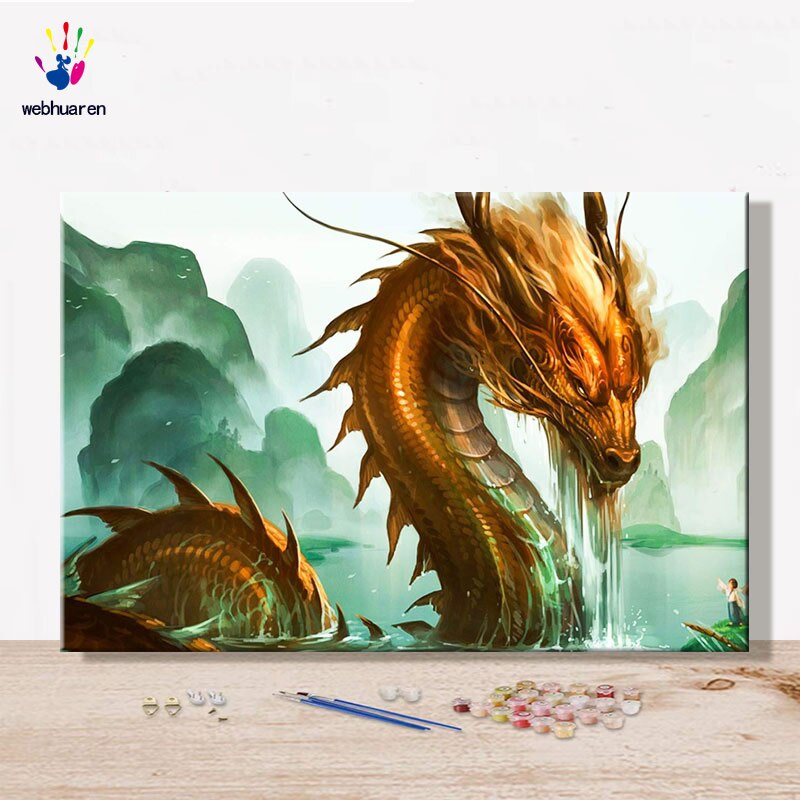 Láminas de manualidades con pintura por números cuadros pintura por números con kits dragón chino mitos y leyendas chinas animales míticos ilustraciones: 100069 / 60x90 no frame