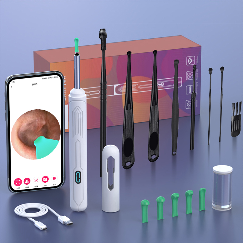 Limpiador de oídos con cámara, palos para los oídos HD, otoscopio, carga USB C, endoscopio, herramienta de eliminación de cera, palillo para los oídos, juego de limpieza de oídos NK3 Pro: Negro