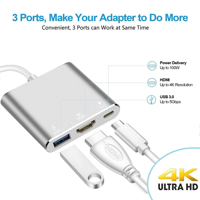 USB C Hub HDMI VGA Adapter - Thunderbolt 3, USB 3.1 Type-C to HDMI 4K, RJ45, PD, USB Ports for MacBook, Chromebook, Samsung