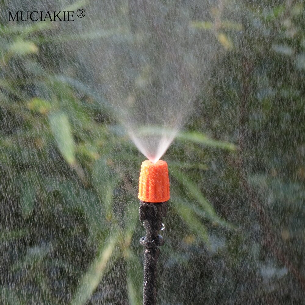 Orange Adjustable Garden Micro Drip Irrigation Misting Nozzles Sprinklers with w/ 1/4'' 3/8'' Hose Barbed Tee Threaded Connector