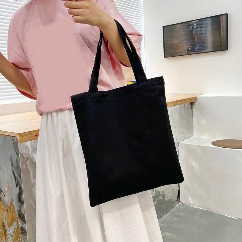 Large Capacity Canvas Tote Shoulder Bag Fabric Cotton Cloth Reusable Shopping Bag Eco Tote Bag Casual Beach HandBag Daily Use: black / S  15X20cm
