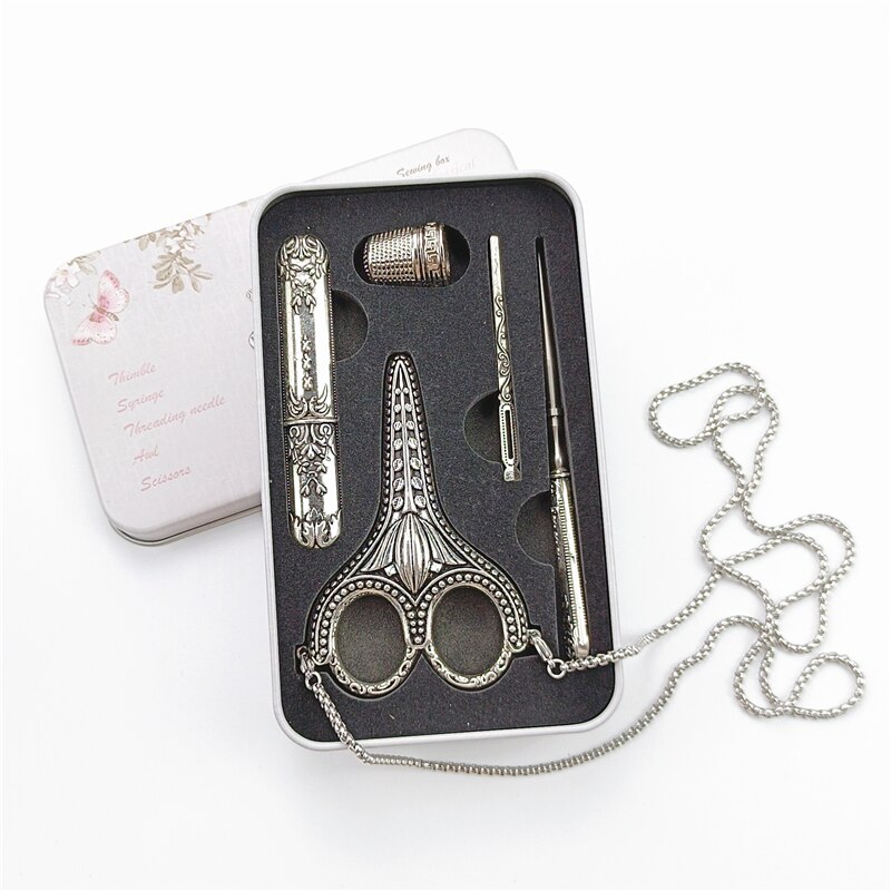 Tijeras Vintage Retro para manualidades, hilo de bordar, tela, punto de cruz, a medida, suministros de costura: Silver Scissor Set 2