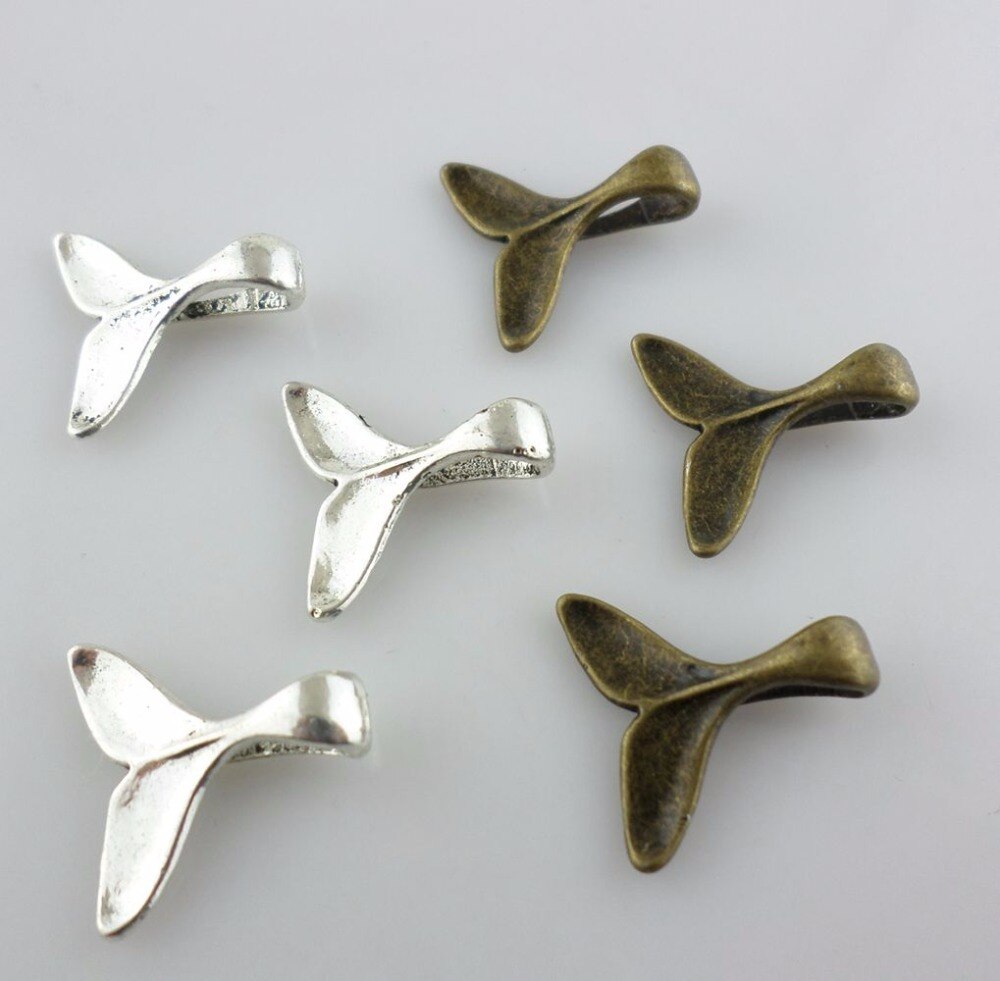 40pcs Tibetan Silver/Bronze Whale Tail Charms Bails Pendants 5x16x16mm Jewelry Findings