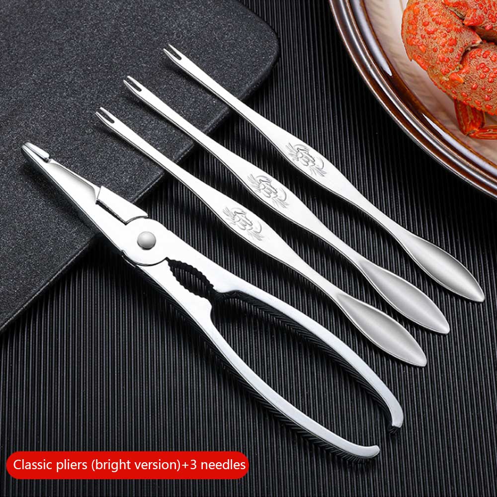 Juego de pinzas de acero inoxidable para comer cangrejo, pinzas de acero inoxidable para pelar camarones, langosta, utensilios para mariscos, galletas, cucharas, accesorios de cocina, 6 piezas: 4 PCS B