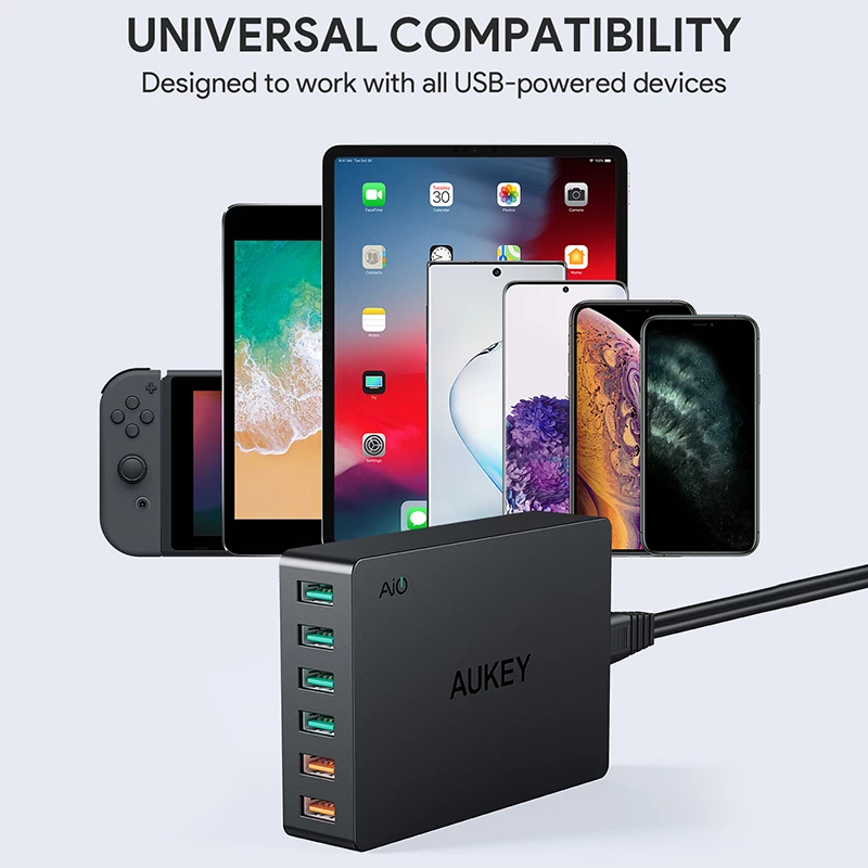 AUKEY Pa-T11 6 USB Hafen 60W Schnelle Zauberstab Ladegerät EU UNS UK Stecker Ladung Bahnhof Qualcomm schnell aufladen 3,0 Schreibtisch Ladegerät