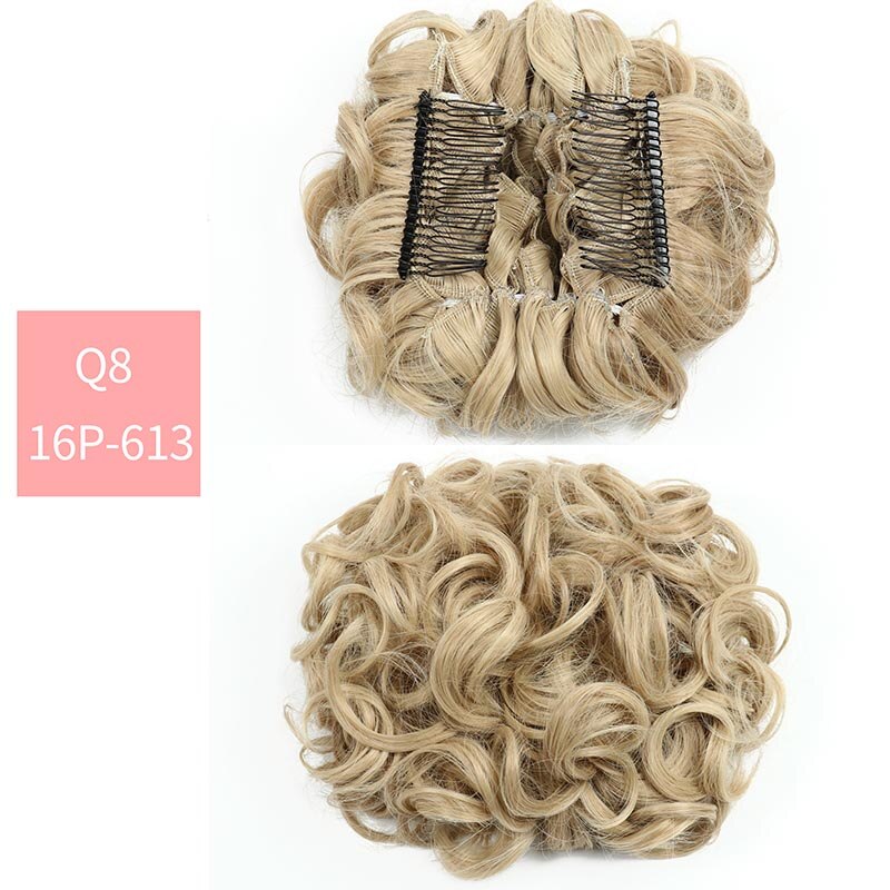 Large Comb Clip In Curly Synthetic Hair Pieces Chignon Updo Cover Extension Hair Bun Retro Style Women's Wedding Hairpiece: 16P613