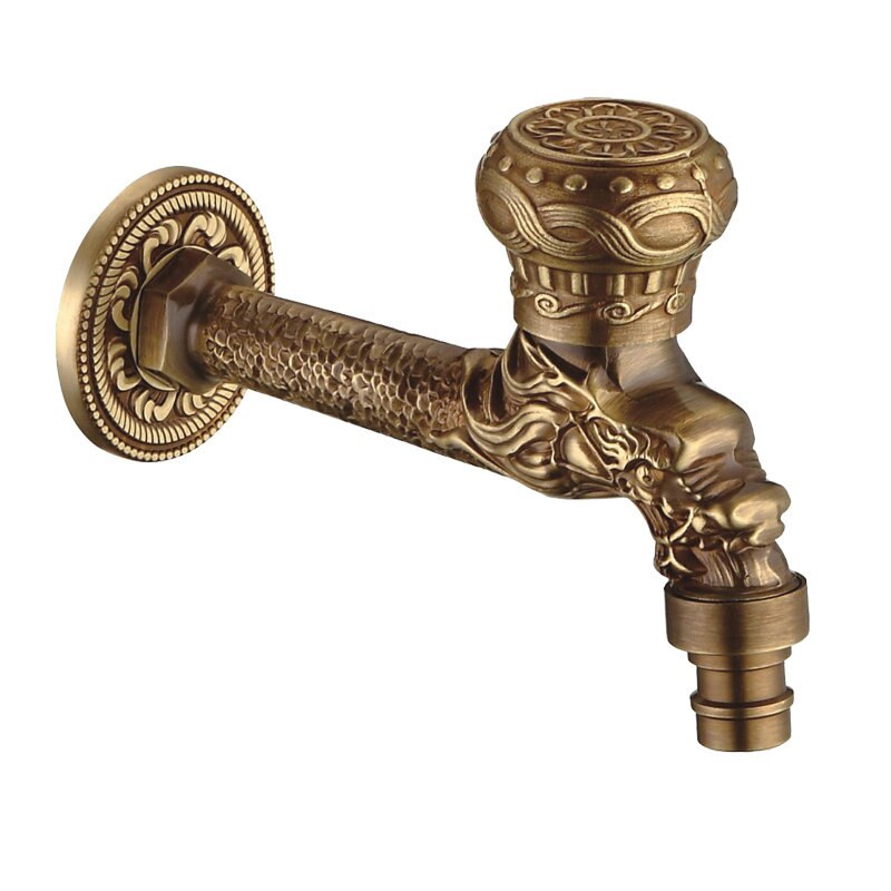 Antiker Messingdrache, geschnitzter Wasserhahn, Garten-Bibhahn, Waschmaschinen-Wasserhahn, Außenhahn, einzelner Kalthahn 1016