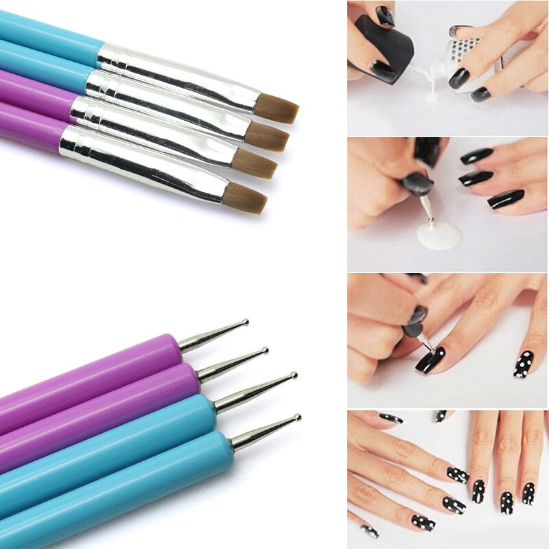Herramienta de punteo de manicura de doble cabeza, pincel para punteo DIY, pincel plano de nailon, herramientas de arte de uñas, herramienta de pintura para manicura