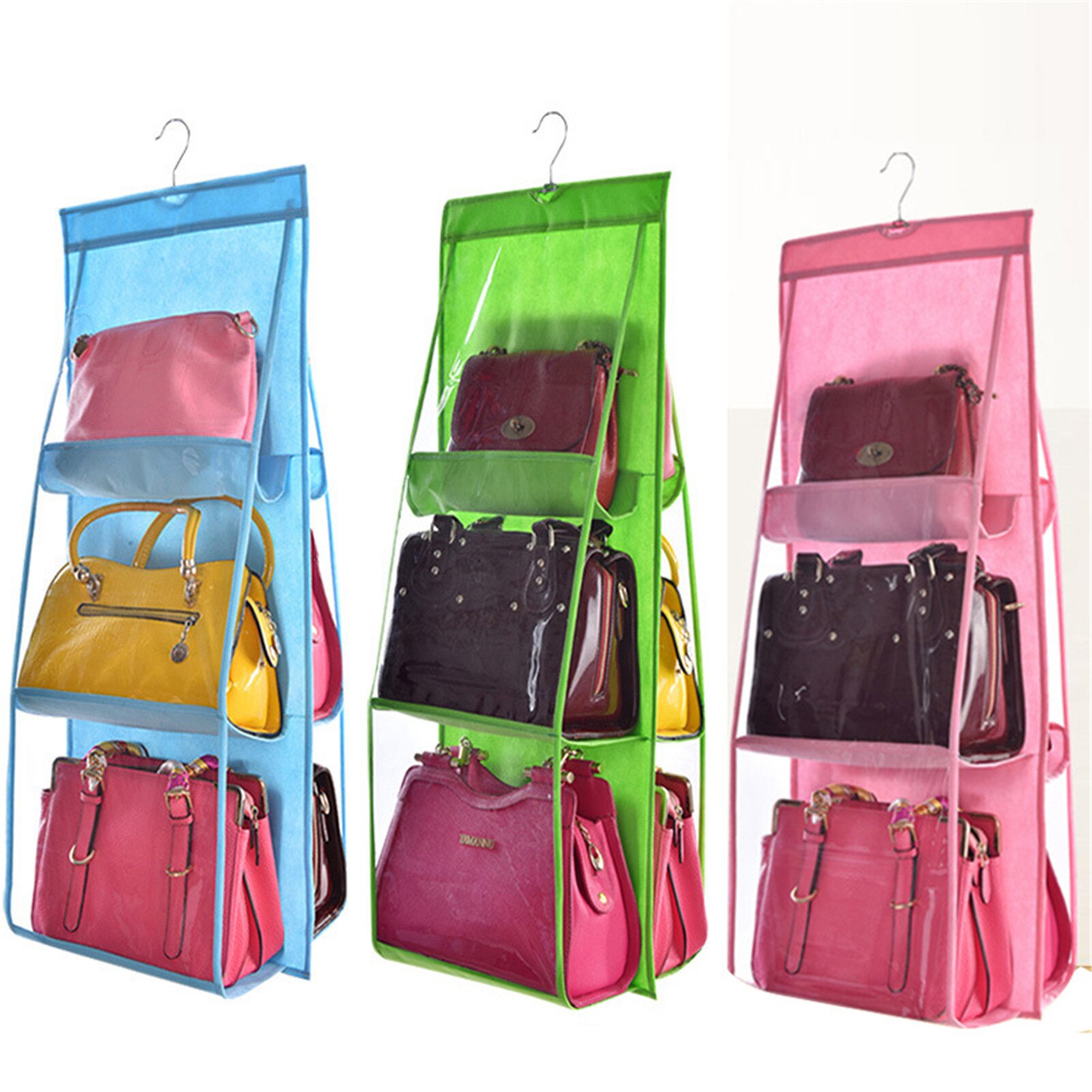 6 Pocket Hanging Handbag Organizer Door Wall Clear Sundry Shoe Bag Hanger Pouch For Wardrobe Closet Transparent Storage Bag