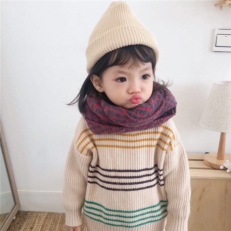 Baby autumn and winter children's scarf corrugated wool neck sleeve student scarf warm scarf: B