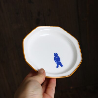 Stijl Retro Wit Oranje Rand Steranijs Handgeschilderde Egel Vogel Plaat/Blauwe Beer Onderglazuur Kleur: Bear Small Plate