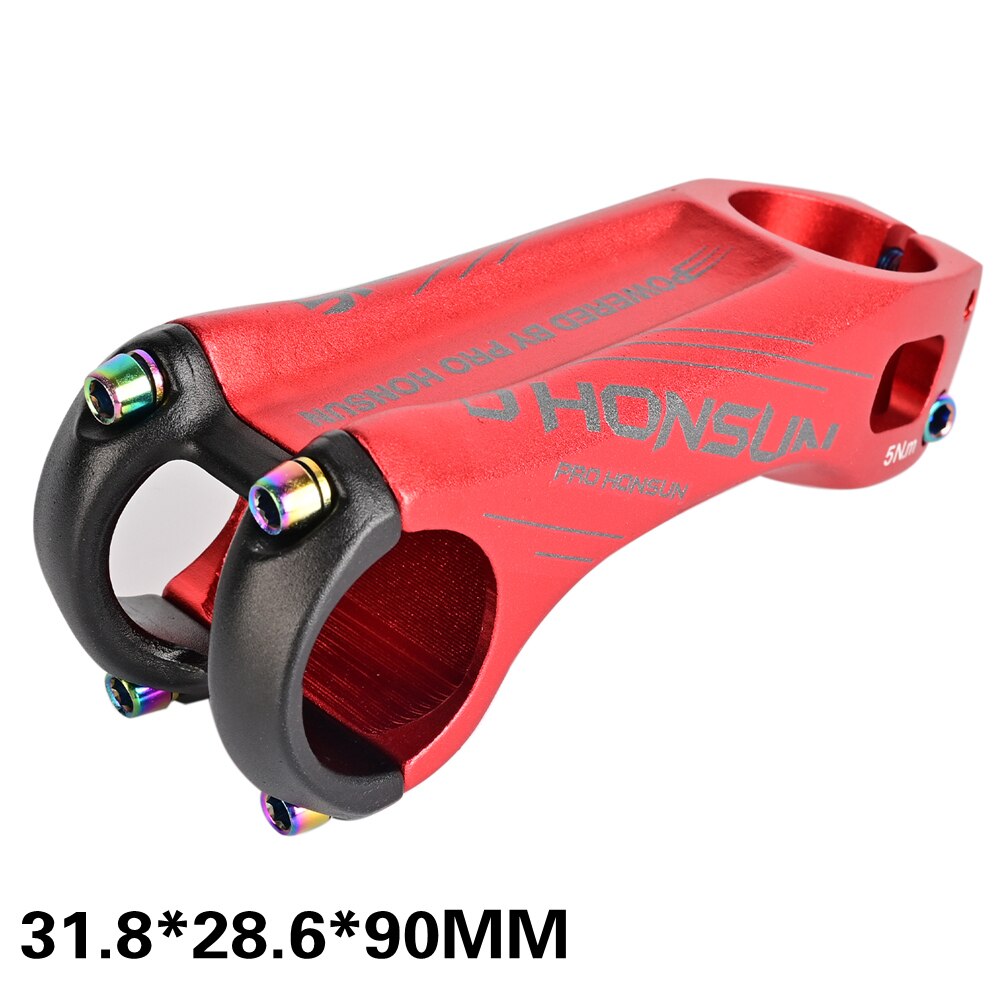 PRO HONSUN Bicycle stem road 17 Degree Stem Road MTB Bicycle lightweight handle 7075CNC aluminum alloy handle 28.6/31.8mm 90MM: Red 90MM