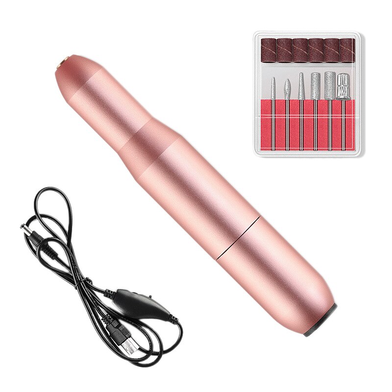 Elektrische Manicure Machine Pen Pedicure Nail File Nail Gereedschap 6 Bits Boor 15000Rpm Nail Boor Machine: rose gold