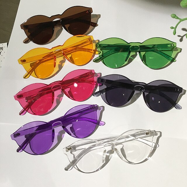 Kvinder uden stel runde solbriller cat eye gennemsigtige briller briller simpelt slik ren farve pop