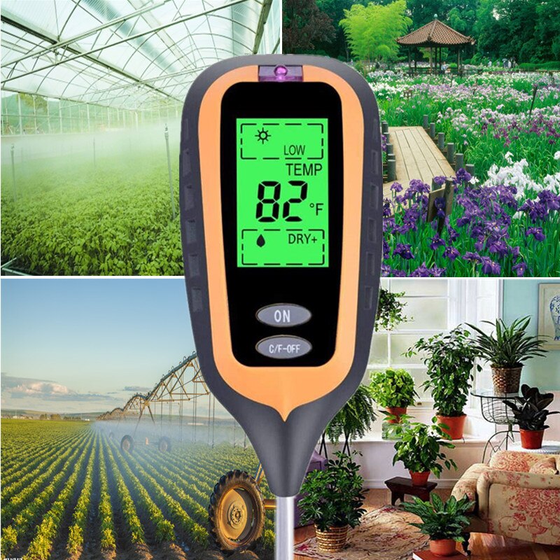 4 In 1 Soil PH Meter Soil Temperature Solar Moisture PH Meter Tester Garden Plants Flowers with Mini Gardening Tools Three-piece