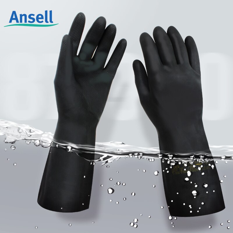 Ansell Acid and Alkali Resistant Safety Gloves Waterproof Anti-Skid Latex Gloves CE Certification Chemistry Laboratory Protect