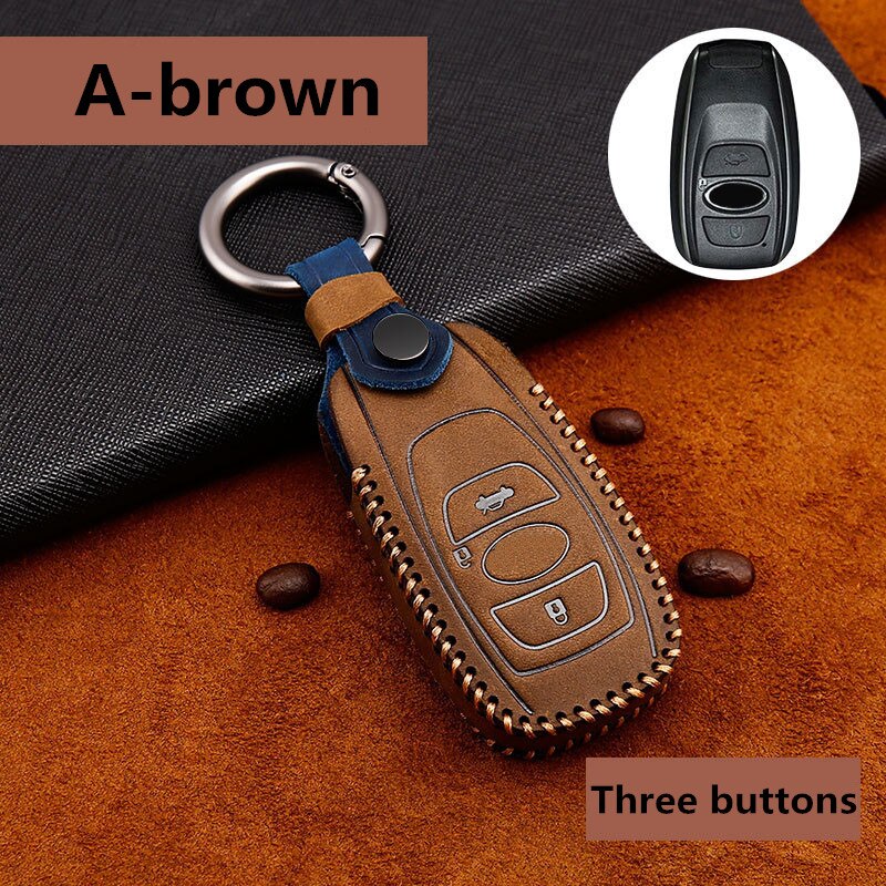Leather Car Key Cover for Subaru Legacy XV Forester Outback BRZ SIT Accessories Auto Remote Key Shell Case Protector Covers: Brown