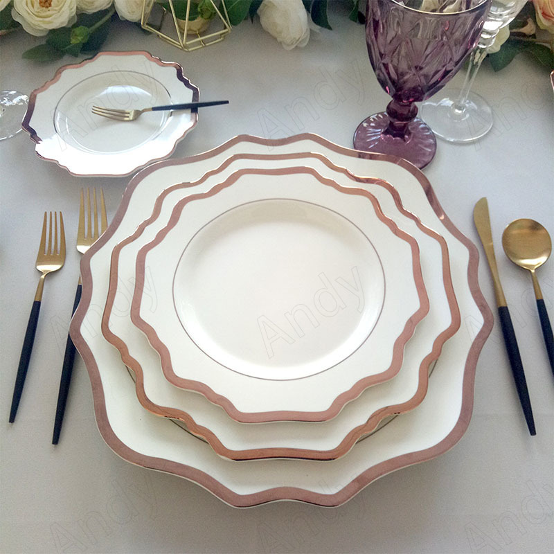 European Ceramic Plate Hand Stroke Decor Western Restaurant Steak Dish Modern Irregular Home Fruit Salad Plates Set