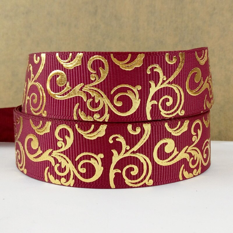 50 yard gold swirl foil printed grosgrain ribbon sp-G-38