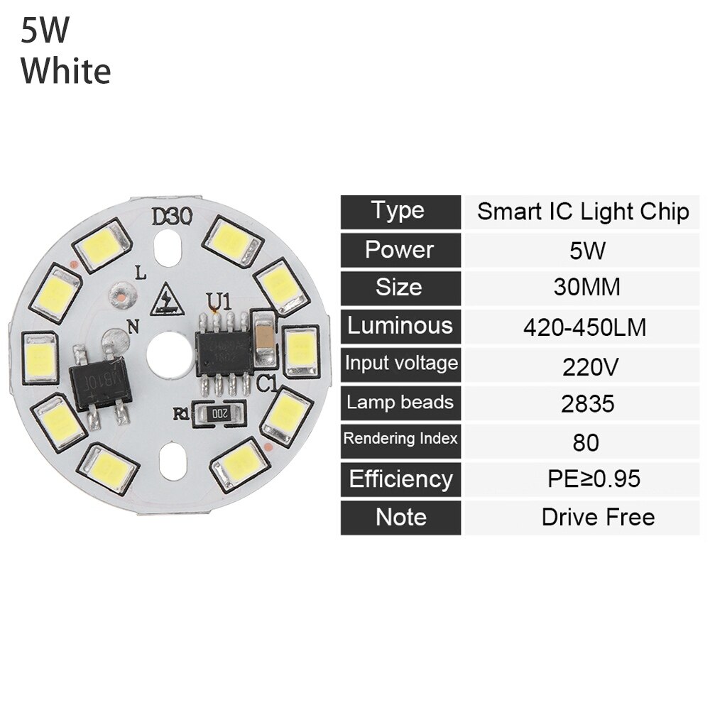 Home DIY LED Bulb Lamp AC220V Input Smart IC LED Bean LED Chip For Bulb Light SMD Light Chip Warm White 15W 12W 9W 7W 5W 3W: 5W white
