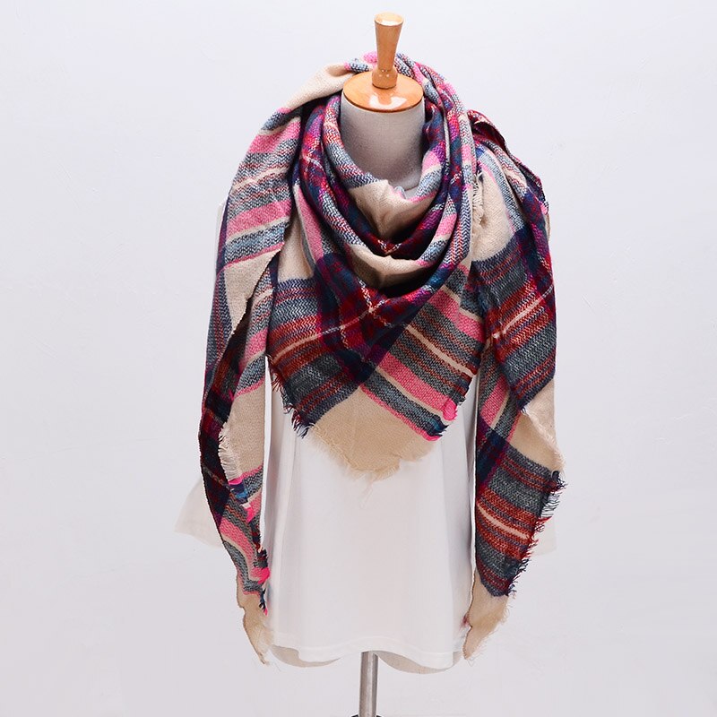 Écharpe triangulaire hijab d'été pour femmes, châle de marque en cachemire à carreaux, couverture  xs027-5: Style 1
