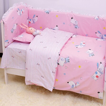 Bambino Letto Paraurti Culla Paraurti di Protezione 100% Della Stampa di Cotone Molle di Sicurezza Del Bambino Del Bambino di Sonno Set di Biancheria Da Letto Per Il Bambino Appena Nato Paraurti: pink dog 120x60