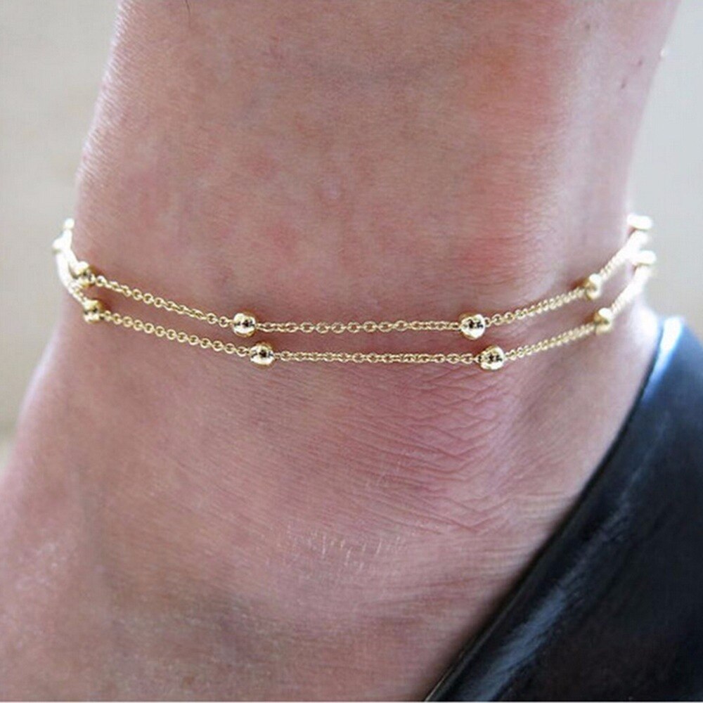 Vrouwen Enkel Armbanden Girl Lady Enkelbandje Sieraden Double Layer Chain Link Kwastje Voet Armband Teen Enkelband Barefoot Strand